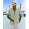 imageCOOFANDY Mens Short Sleeve Shirts Casual Button Down Shirts Cuban Textured Summer Beach ShirtsLight Green