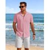 imageCOOFANDY Mens Short Sleeve Shirts Casual Button Down Shirts Cuban Textured Summer Beach ShirtsPink