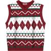 imageCOOFANDY Mens Sleeveless V Neck Pullover Sweater Slim Fit Casual Argyle Sweater VestGz981 Red and White Plaid