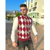 imageCOOFANDY Mens Sleeveless V Neck Pullover Sweater Slim Fit Casual Argyle Sweater VestWine Red
