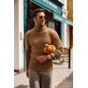 imageCOOFANDY Mens Slim Fit Turtleneck Sweater Casual Pullover Sweater Lightweight Ribbed SweaterCaramel