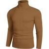 imageCOOFANDY Mens Slim Fit Turtleneck Sweater Casual Pullover Sweater Lightweight Ribbed SweaterCaramel