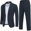 imageCOOFANDY Mens Suits 2 Piece Slim Fit Suit Set 2 Button Lightweight Casual Knit Blazer Suit Jacket PantsNavy Blue
