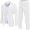 imageCOOFANDY Mens Suits 2 Piece Slim Fit Suit Set 2 Button Lightweight Casual Knit Blazer Suit Jacket PantsWhite