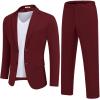 imageCOOFANDY Mens Suits 2 Piece Slim Fit Suit Set 2 Button Lightweight Casual Knit Blazer Suit Jacket PantsWine Red