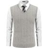 imageCOOFANDY Mens Sweater Vest V Neck Slim Fit Cable Knitted Sleeveless Pullover SweaterLight Grey