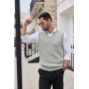 imageCOOFANDY Mens Sweater Vest V Neck Slim Fit Cable Knitted Sleeveless Pullover SweaterLight Grey