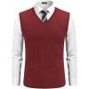 imageCOOFANDY Mens Sweater Vest V Neck Slim Fit Cable Knitted Sleeveless Pullover SweaterWine Red