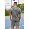 imageCOOFANDY Mens Tracksuit 2 Piece Hooded Athletic Sweatsuit Short Sleeve Casual Sports Hoodie Shorts SetLight Grey