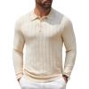 imageCOOFANDY Men Knit Long Sleeve Polo Shirts Casual Dress Collared Sweater Pullover Button Down Golf Polo ShirtsBeige