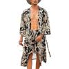imageCOOFANDY Men Lightweight 2 Piece Kimono Robe with Shorts Japanese Robes Casual Open Front Long Cardigan With BeltBlackleaves