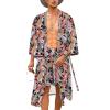 imageCOOFANDY Men Lightweight 2 Piece Kimono Robe with Shorts Japanese Robes Casual Open Front Long Cardigan With BeltBlackpaisley Print