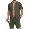 imageCOOFANDY Mens 2 Piece Outfits Sets Casual Short Sleeve Button Down Knit Shirt and Shorts Sets Summer Beach OutfitsArmy Green