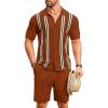 imageCOOFANDY Mens 2 Piece Outfits Summer Short Sets Vintage Knit Button Down Shirt Short Sleeve Polo Casual Beach SuitsCaramel