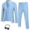 imageCOOFANDY Mens 3 Pieces Suit Slim Fit Tuxedo Set One Button Shawl Lapel Dinner Prom Jacket Vest Pants with TieSky Blue