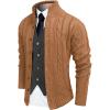 imageCOOFANDY Mens Cardigan Sweater Slim Fit Stand Collar Cardigan Casual Cable Knitted Button Down Sweater with PocketsLight Caramel