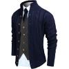 imageCOOFANDY Mens Cardigan Sweater Slim Fit Stand Collar Cardigan Casual Cable Knitted Button Down Sweater with PocketsNavy Blue