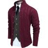 imageCOOFANDY Mens Cardigan Sweater Slim Fit Stand Collar Cardigan Casual Cable Knitted Button Down Sweater with PocketsWine Red