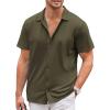 imageCOOFANDY Mens Casual Button Down Shirt Short Sleeve Wrinkle Free Shirts Summer ShirtArmy Green