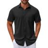 imageCOOFANDY Mens Casual Button Down Shirt Untucked Short Sleeve Strech Wrinkle Free Dress ShirtsBlack