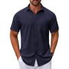 imageCOOFANDY Mens Casual Button Down Shirt Untucked Short Sleeve Strech Wrinkle Free Dress ShirtsNavy Blue
