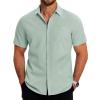 imageCOOFANDY Mens Casual Button Down Shirts Short Sleeve Business Shirts Lightweight Wrinkle Free Dress ShirtsLight Green