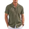 imageCOOFANDY Mens Casual Button Down Shirts Short Sleeve Summer Cuban Vacation Beach ShirtsArmy Green