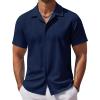imageCOOFANDY Mens Casual Button Down Shirts Short Sleeve WrinkleFree Summer Beach WearNavy Blue
