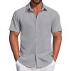 imageCOOFANDY Mens Casual Dress Shirt Short Sleeve Button Down Shirts Summer Wedding Untucked ShirtConcrete Gray