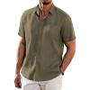 imageCOOFANDY Mens Casual Linen Shirts Short Sleeve Button Down Shirt Summer Beach TopsArmy Green