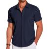 imageCOOFANDY Mens Casual Short Sleeve Button Down Summer Beach Shirt Lightweight Textured Wrinkle Free Stretch ShirtsMedieval Blue