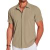 imageCOOFANDY Mens Casual Short Sleeve Button Down Summer Beach Shirt Lightweight Textured Wrinkle Free Stretch ShirtsSesame