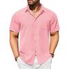imageCOOFANDY Mens Casual Short Sleeve Shirts Button Down Textured Shirts Summer Beach Shirt with PocketPink
