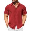 imageCOOFANDY Mens Casual Short Sleeve Shirts Button Down Textured Shirts Summer Beach Shirt with PocketWine Red