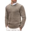 imageCOOFANDY Mens Crewneck Knit Sweater Slim Fit Lightweight Casual Twist Patterned Cable Knitted PulloverAwhiteBrown Twotone Colors