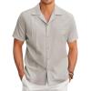 imageCOOFANDY Mens Cuban Guayabera Shirt Short Sleeve Button Down Shirts Casual Summer Linen ShirtsLight Grey