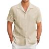 imageCOOFANDY Mens Cuban Guayabera Shirt Short Sleeve Button Down Shirts Casual Summer Linen ShirtsLight Khaki