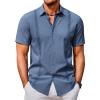 imageCOOFANDY Mens Cuban Guayabera Shirts Casual Short Sleeve Button Down Shirt Summer Beach Vacation ShirtDenim Blue