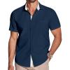 imageCOOFANDY Mens Dress Shirt Wrinkle Free Regular Fit Stretch Short Sleeve Button Down ShirtsDark Bluewhite
