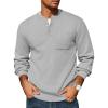 imageCOOFANDY Mens Henley Knit Sweater Long Sleeve MidWeight Soft Pullover Shirt with Chest PocketLight Grey
