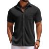 imageCOOFANDY Mens Knit Button Down Shirts Casual Short Sleeve Polo Shirt Summer Beach Shirts with PocketBlack