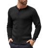 imageCOOFANDY Mens Knit Henley Sweater Long Sleeve Button Down Lightweight Sweater Fall Slim Fit Ribbed PulloverAll Black
