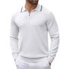 imageCOOFANDY Mens Knit Polo Shirt Long Sleeve Quarter Zip Polo Sweater Casual Golf Shirts Vintage Striped Collar PoloAll White
