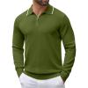imageCOOFANDY Mens Knit Polo Shirt Long Sleeve Quarter Zip Polo Sweater Casual Golf Shirts Vintage Striped Collar PoloArmy Green