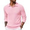 imageCOOFANDY Mens Knit Polo Shirts Long Sleeve Casual Polo Sweaters Shirt Waffle Textured Collared SweaterDark Pink