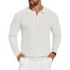 imageCOOFANDY Mens Knit Polo Shirts Long Sleeve Sweater Casual Polo Shirts Lightweight Collared T ShirtsWhite