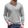 imageCOOFANDY Mens Knit Polo Sweater Long Sleeve Polo Collared Sweaters Hidden Button Casual Pullover SweaterLight Grey