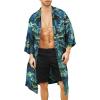 imageCOOFANDY Mens Lightweight Kimono Robe Jacket Printed Japanese Style Bathrobes Casual Open Front Long Cardigan Coat OutwearGreen