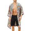 imageCOOFANDY Mens Lightweight Kimono Robe Jacket Printed Japanese Style Bathrobes Casual Open Front Long Cardigan Coat OutwearWhitepaisley Print