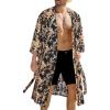 imageCOOFANDY Mens Lightweight Kimono Robe Japanese Bathrobes Open Front Long Cardigan Cloak with BeltBlackgolden